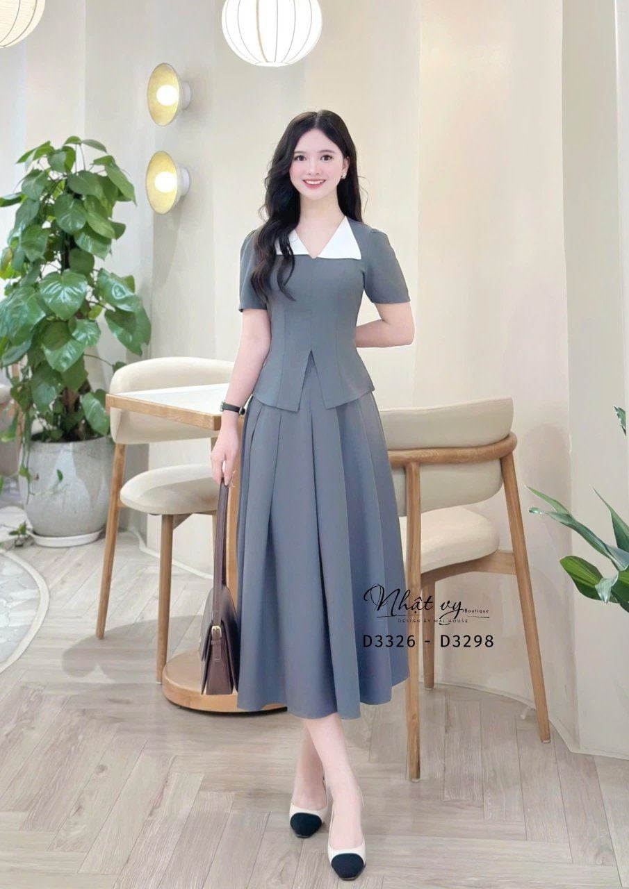  Áo cổ V phối bèo cổ form dáng ôm - D3326 