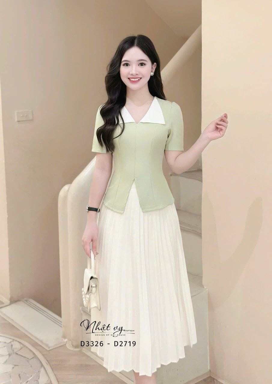  Áo cổ V phối bèo cổ form dáng ôm - D3326 