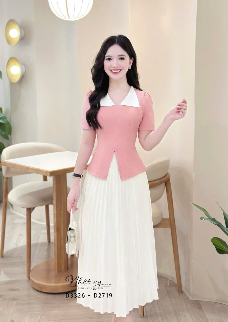  Áo cổ V phối bèo cổ form dáng ôm - D3326 