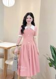  Đầm cổ tim phối bèo đính cúc bọc - D3351 