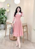  Đầm cổ tim phối bèo đính cúc bọc - D3351 