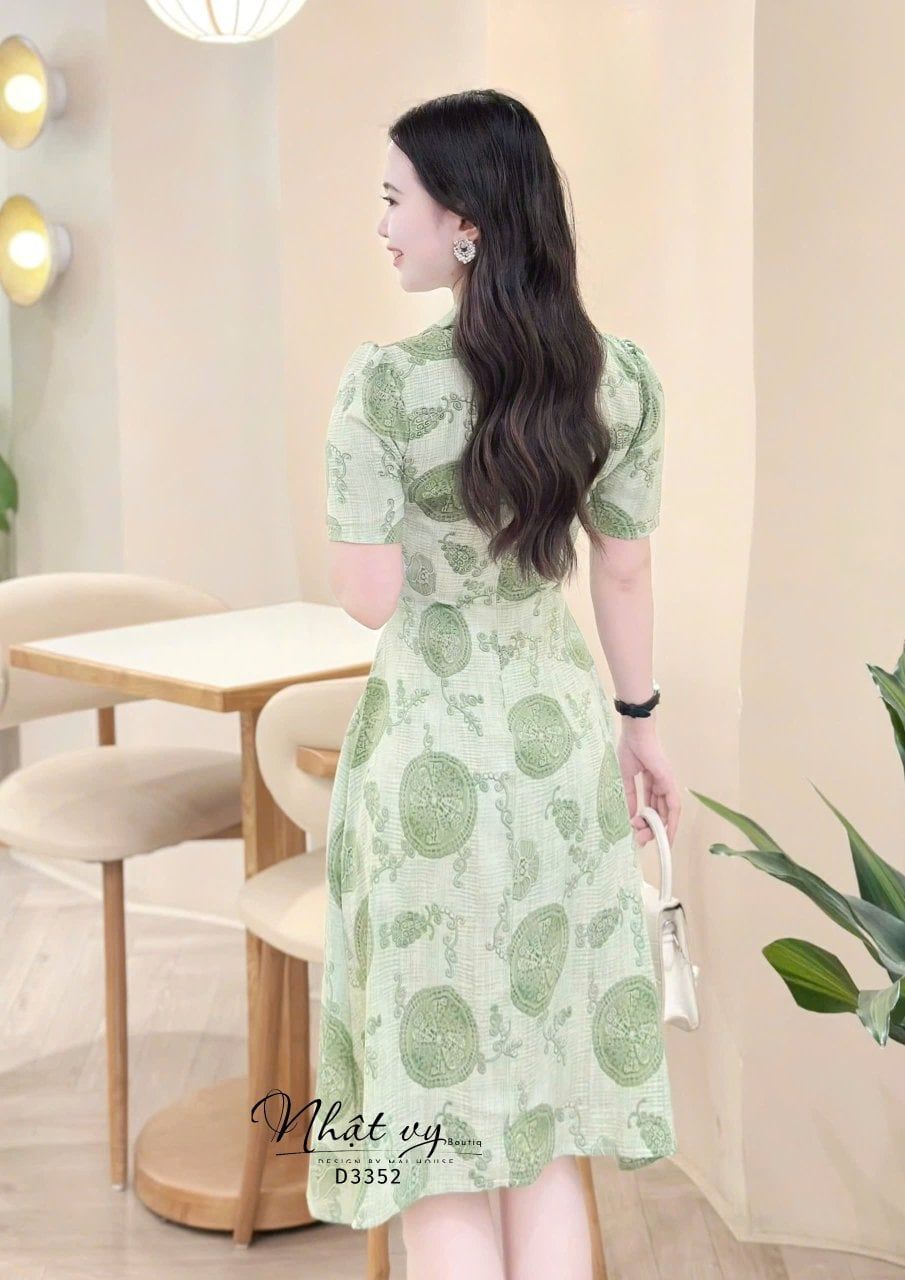  Đầm họa tiết túi giả form dáng xòe -D3352 