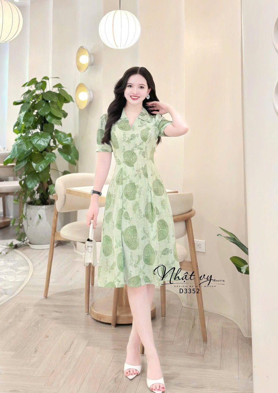  Đầm họa tiết túi giả form dáng xòe -D3352 