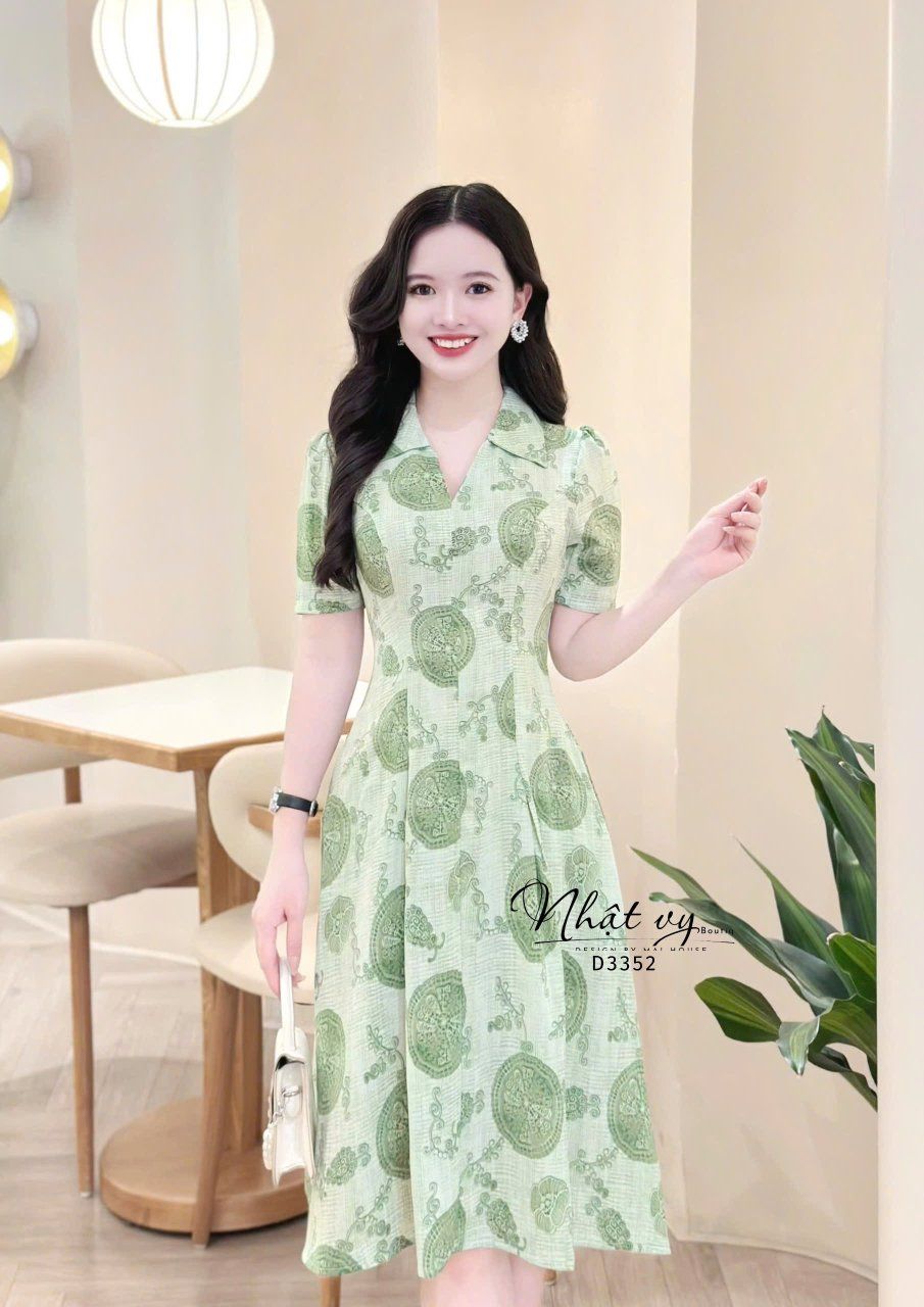  Đầm họa tiết túi giả form dáng xòe -D3352 