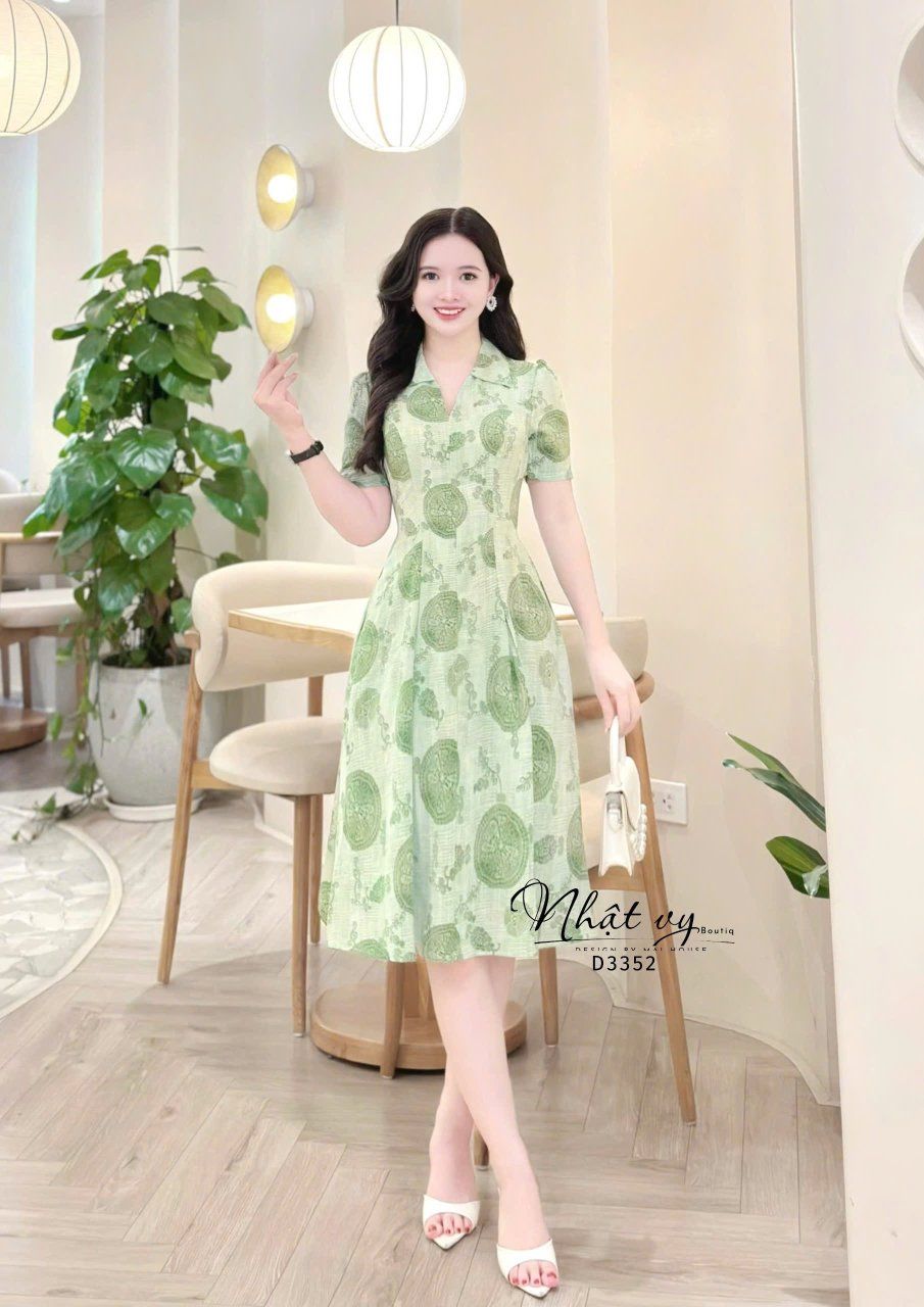  Đầm họa tiết túi giả form dáng xòe -D3352 