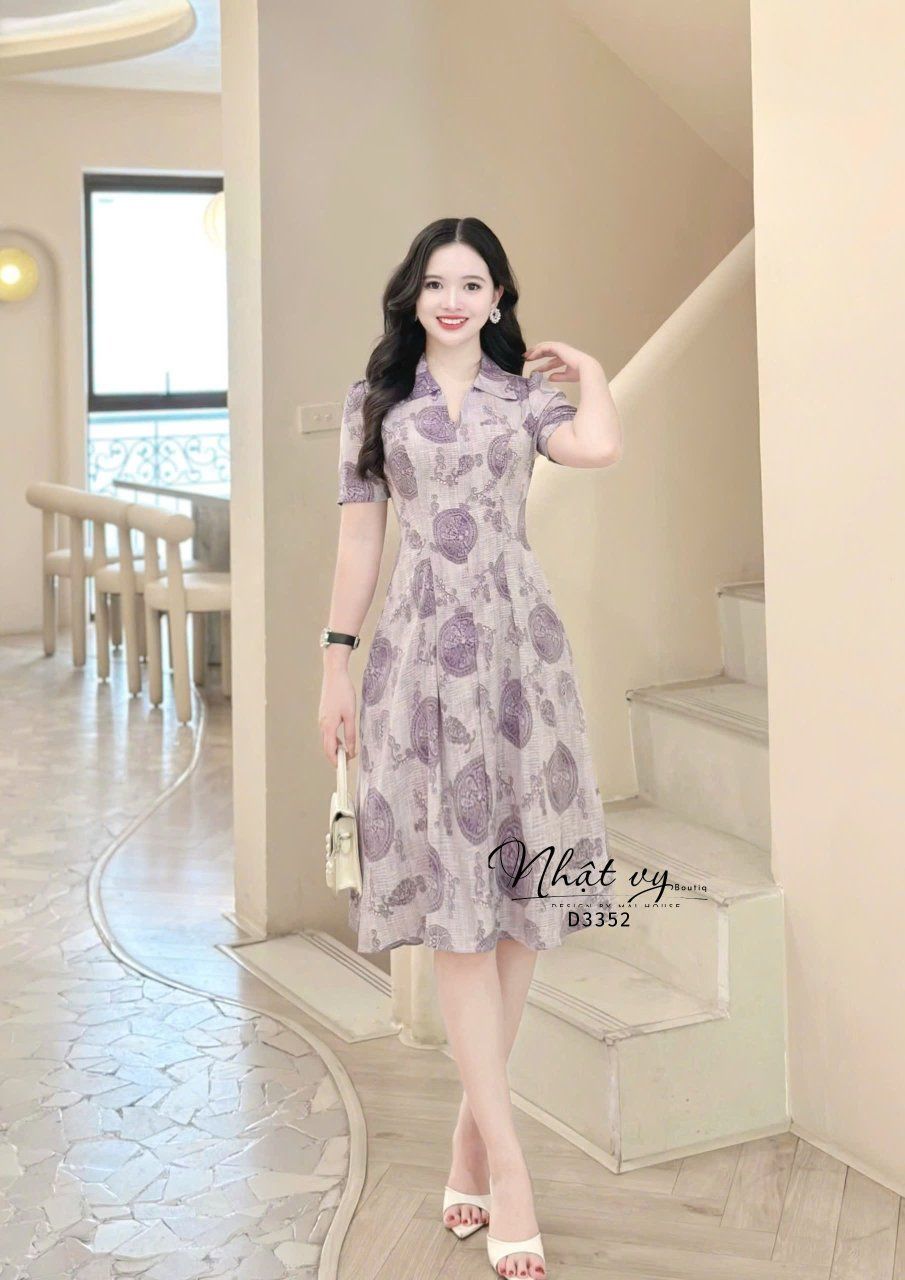  Đầm họa tiết túi giả form dáng xòe -D3352 