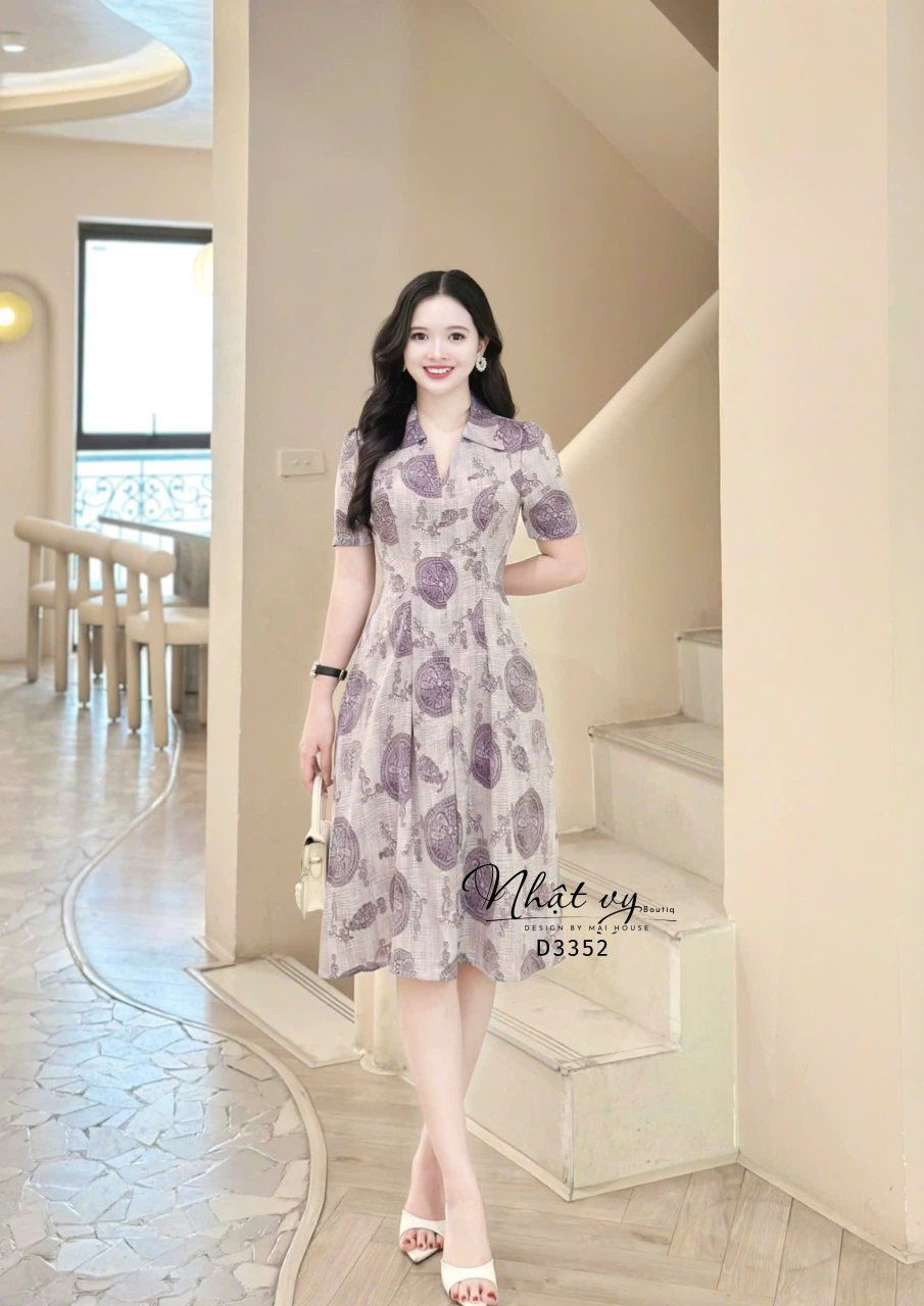  Đầm họa tiết túi giả form dáng xòe -D3352 