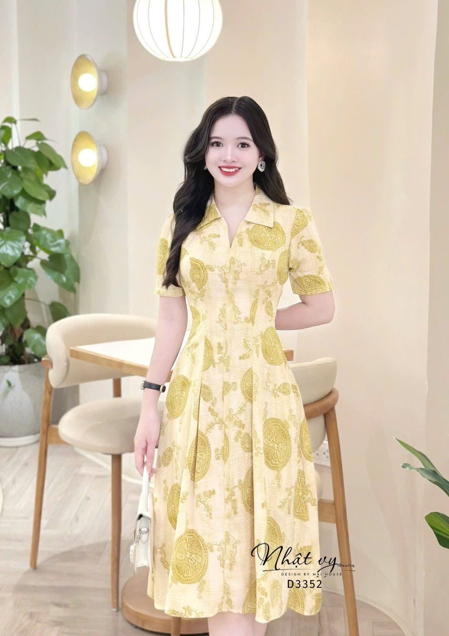  Đầm họa tiết túi giả form dáng xòe -D3352 