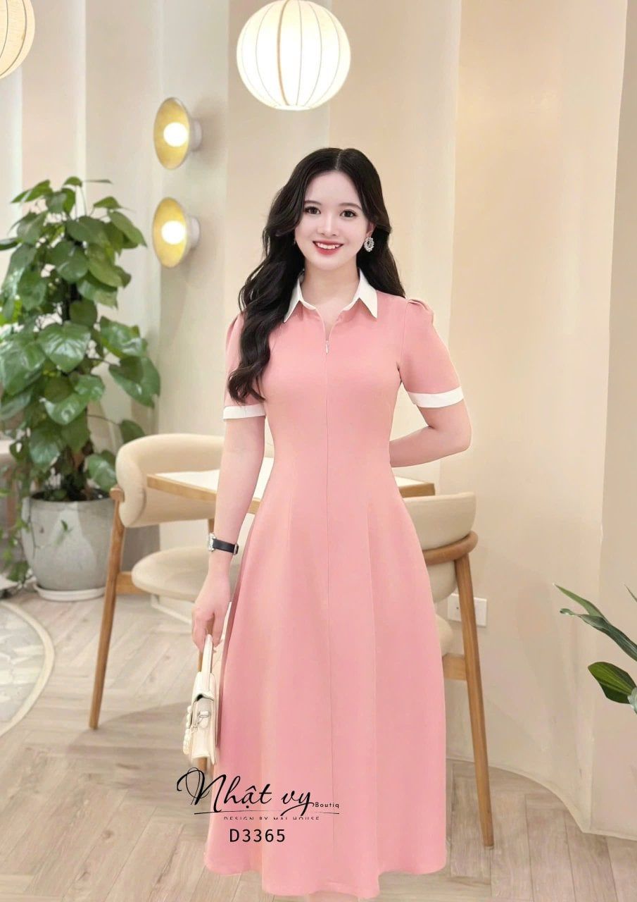  Đầm cổ sơ mi phối tay form dáng ôm - D3365 