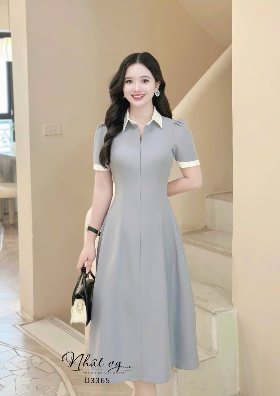  Đầm cổ sơ mi phối tay form dáng ôm - D3365 