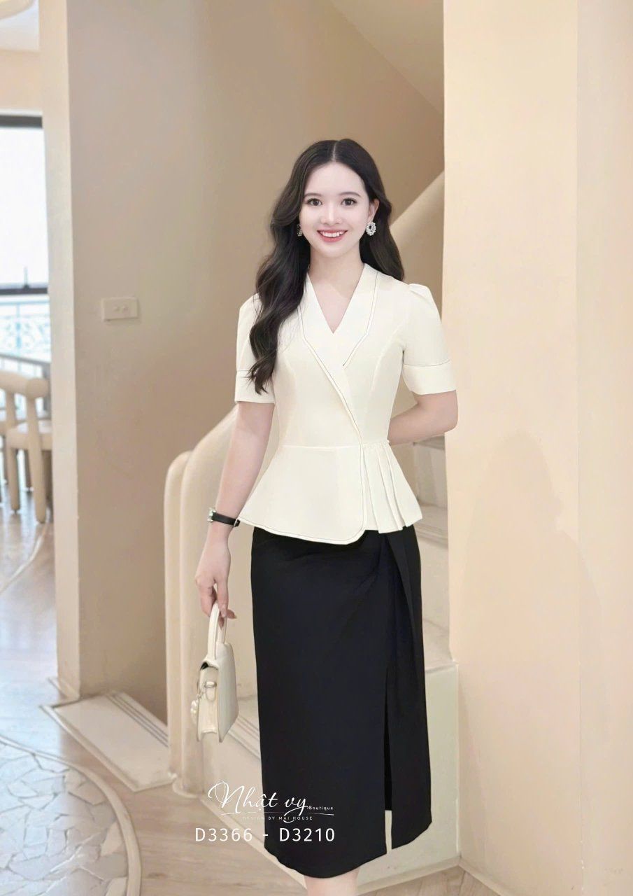  Chân váy nhún eo cách điệu xẻ tà - D3366 
