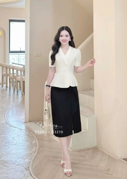 Chân váy nhún eo cách điệu xẻ tà - D3366 