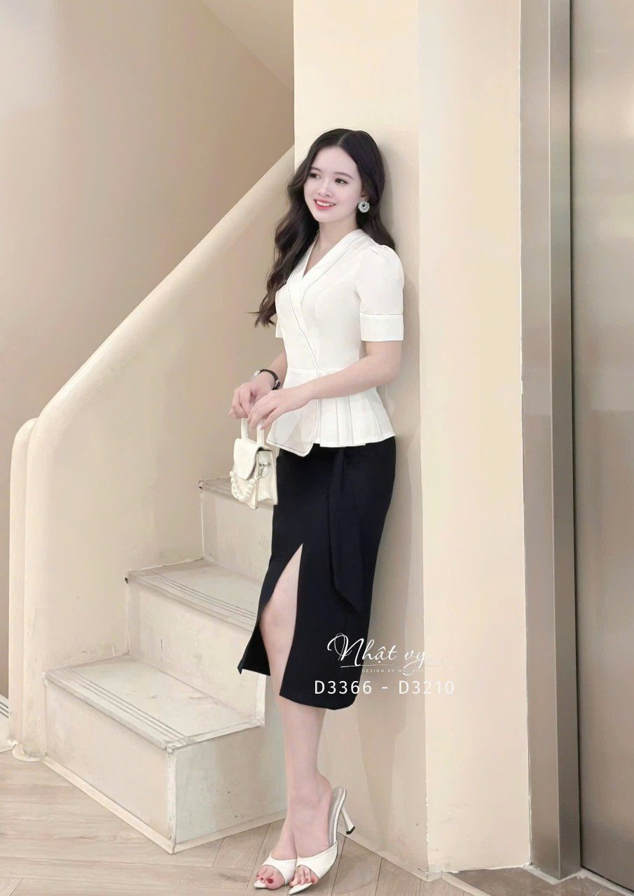  Chân váy nhún eo cách điệu xẻ tà - D3366 