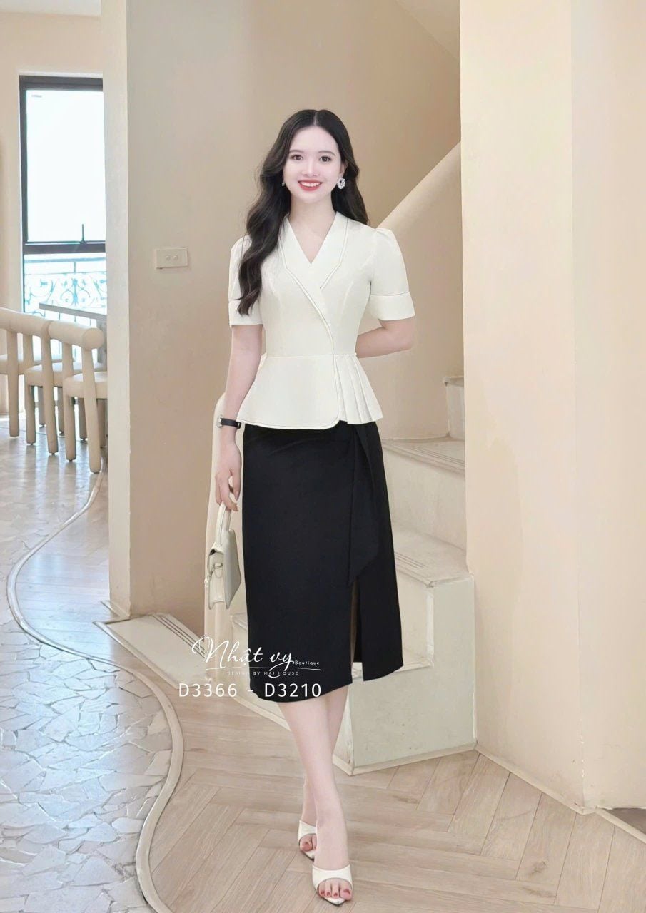  Chân váy nhún eo cách điệu xẻ tà - D3366 