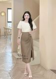  Chân váy nhún eo cách điệu xẻ tà - D3366 