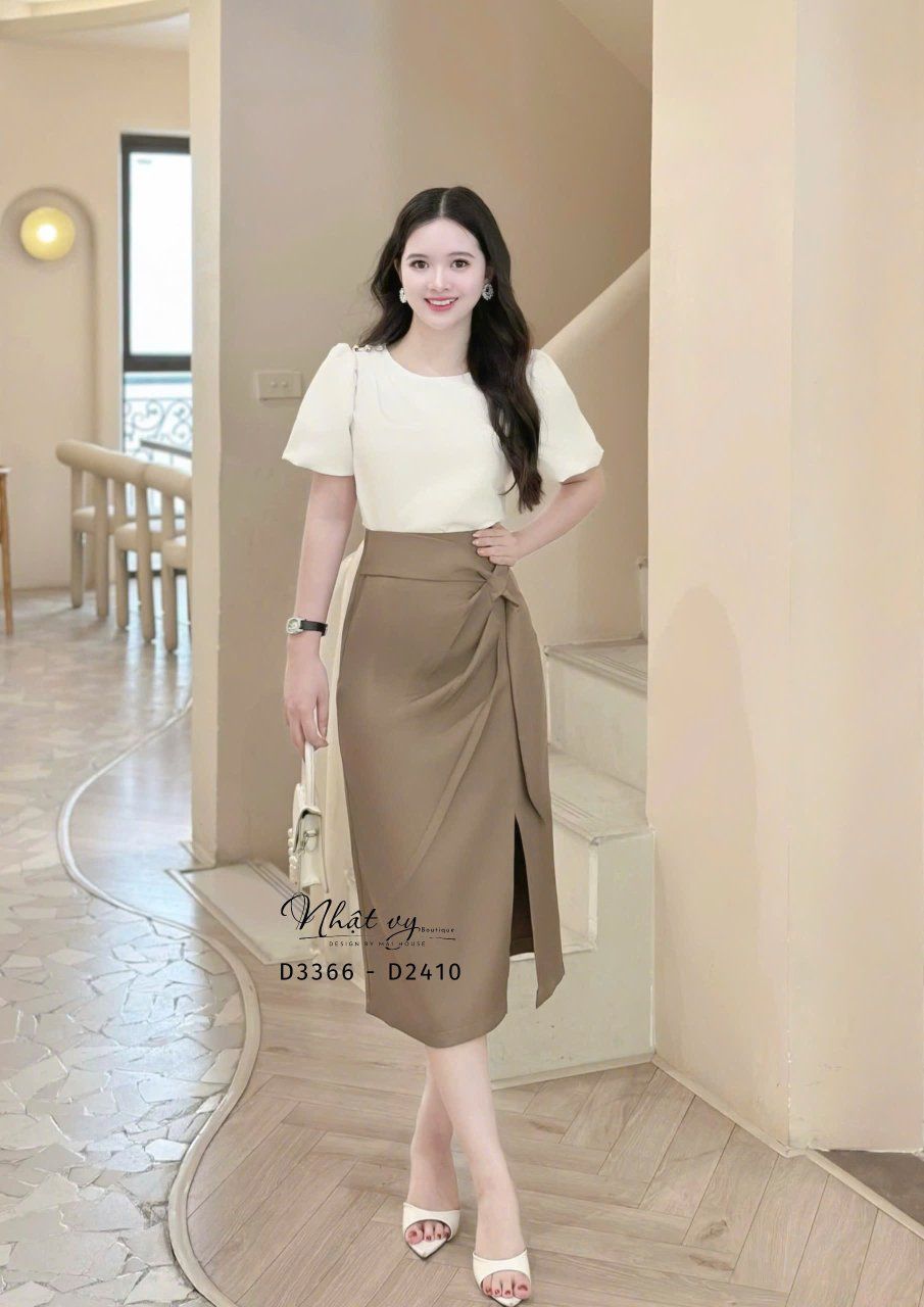  Chân váy nhún eo cách điệu xẻ tà - D3366 