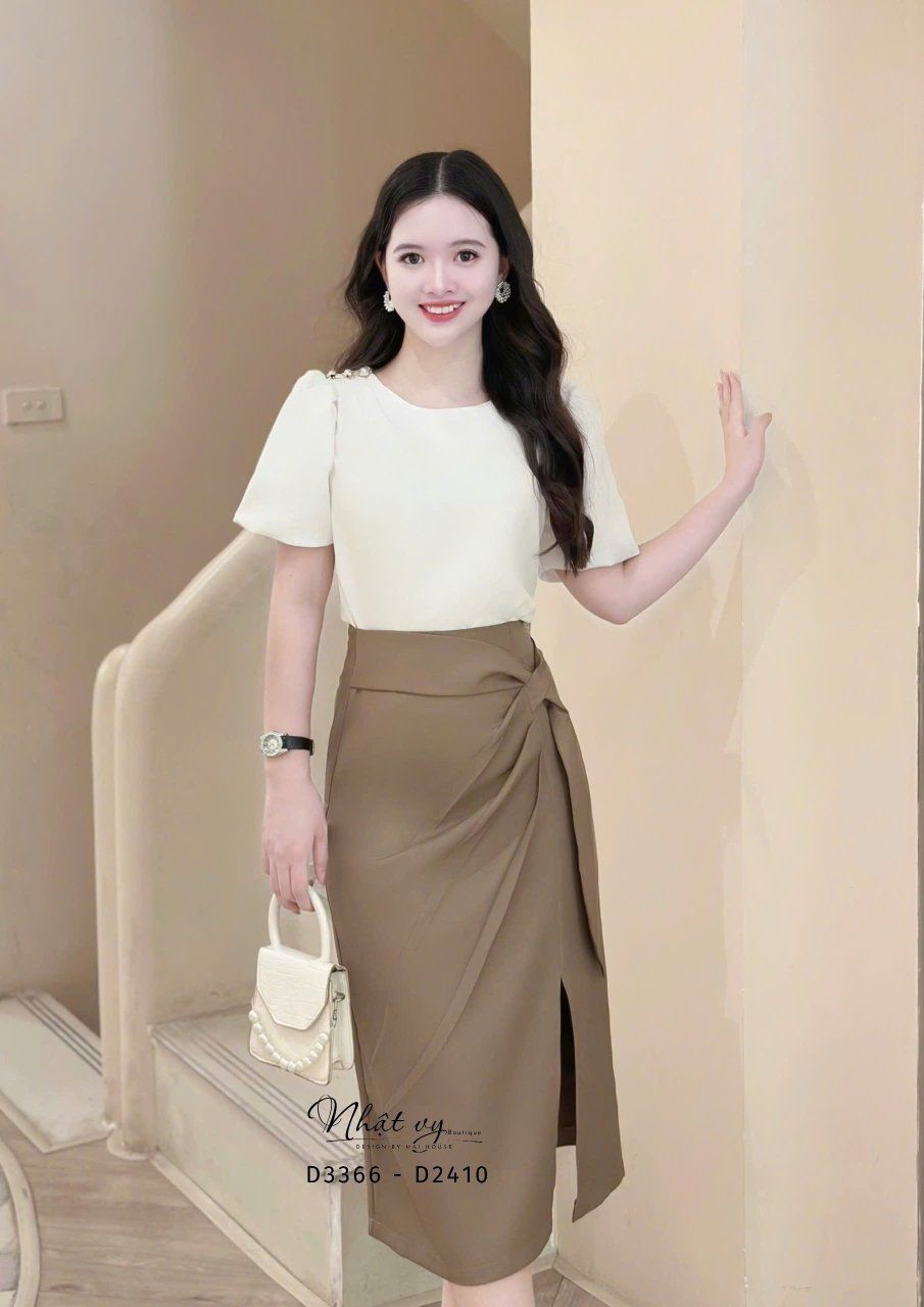 Chân váy nhún eo cách điệu xẻ tà - D3366 