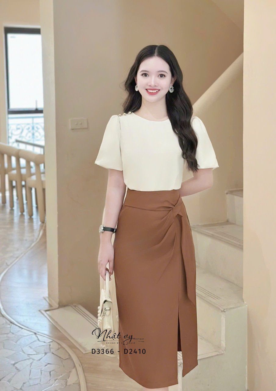  Chân váy nhún eo cách điệu xẻ tà - D3366 