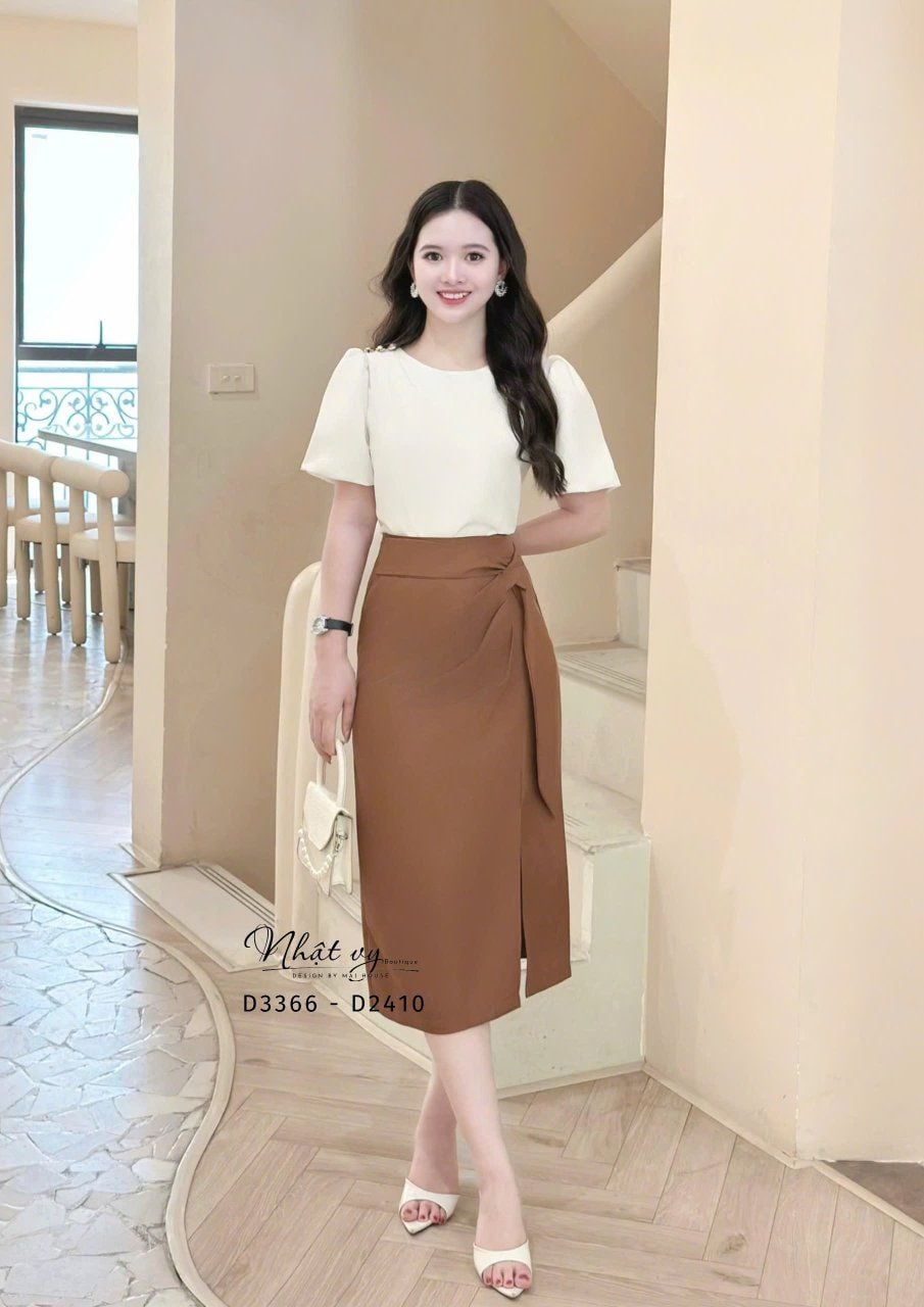  Chân váy nhún eo cách điệu xẻ tà - D3366 