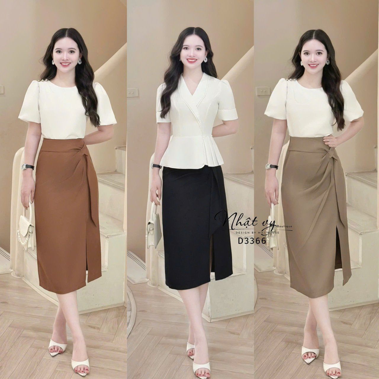  Chân váy nhún eo cách điệu xẻ tà - D3366 