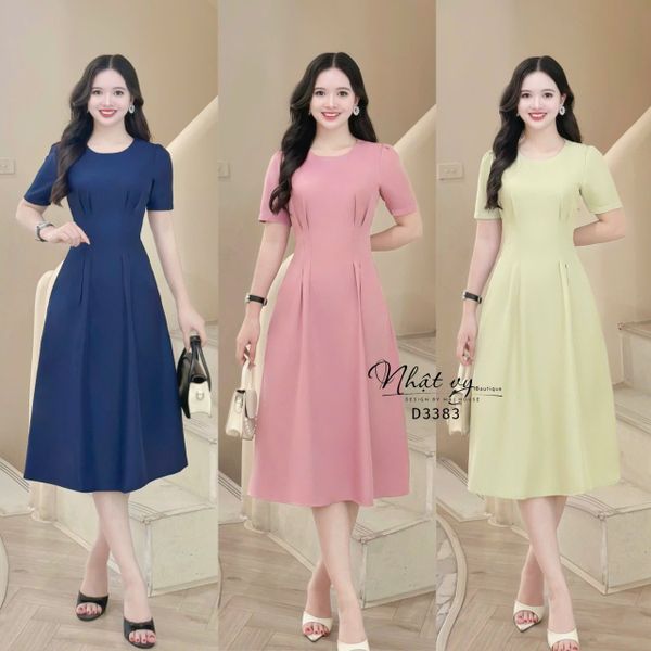  Đầm cổ tròn đơn giản form dáng xoè - D3383 