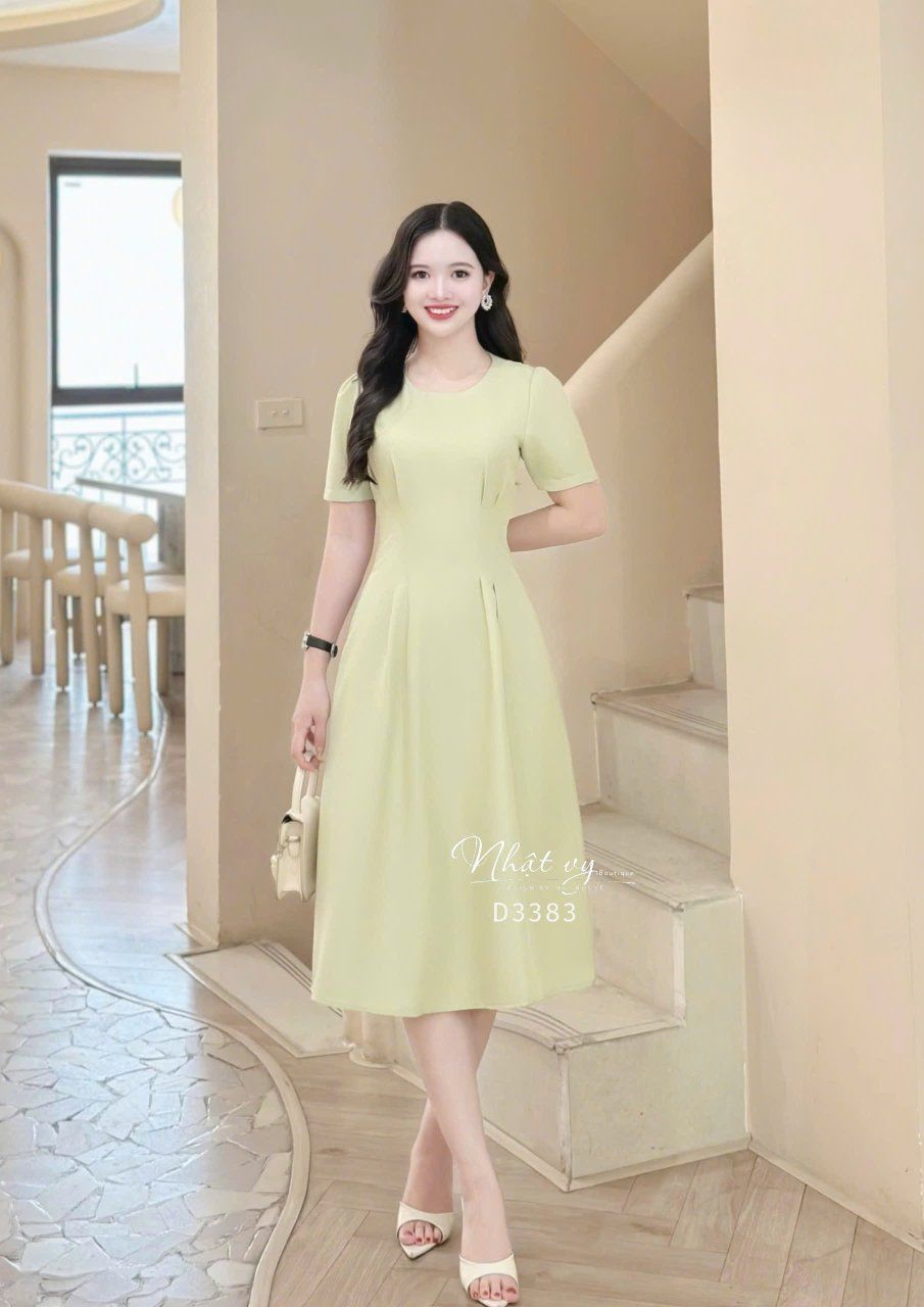  Đầm cổ tròn đơn giản form dáng xoè - D3383 
