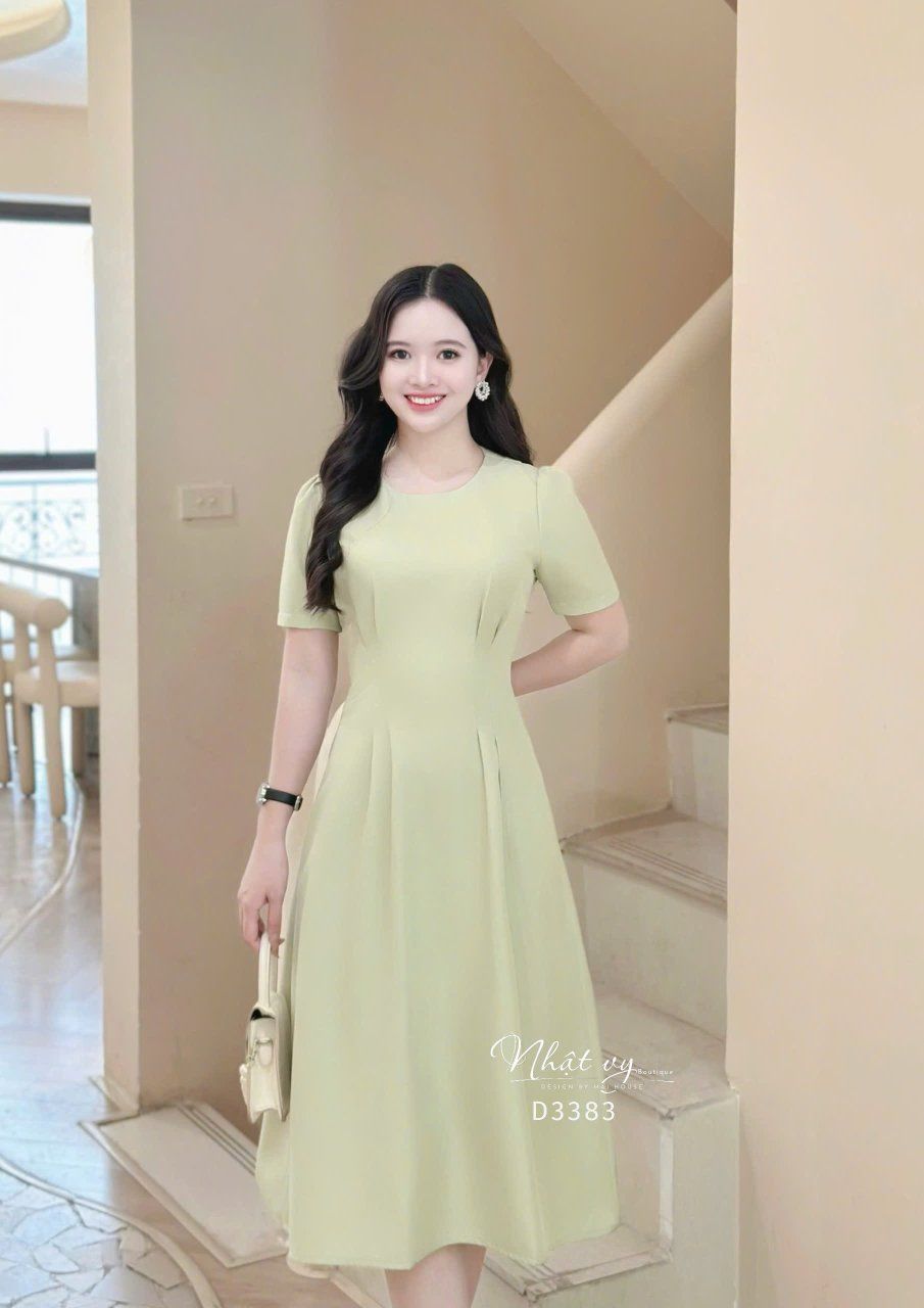  Đầm cổ tròn đơn giản form dáng xoè - D3383 