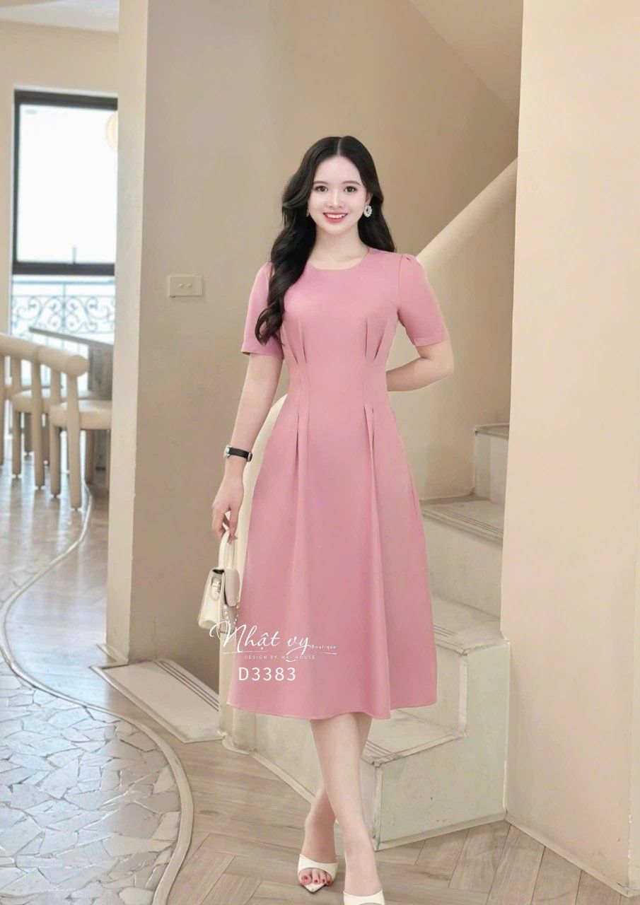  Đầm cổ tròn đơn giản form dáng xoè - D3383 