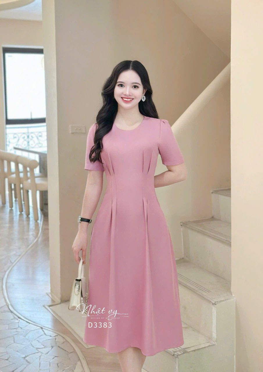  Đầm cổ tròn đơn giản form dáng xoè - D3383 