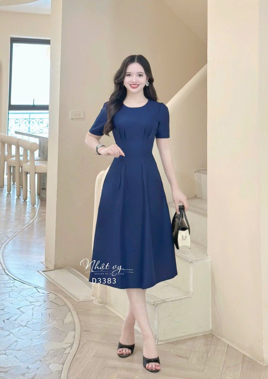  Đầm cổ tròn đơn giản form dáng xoè - D3383 