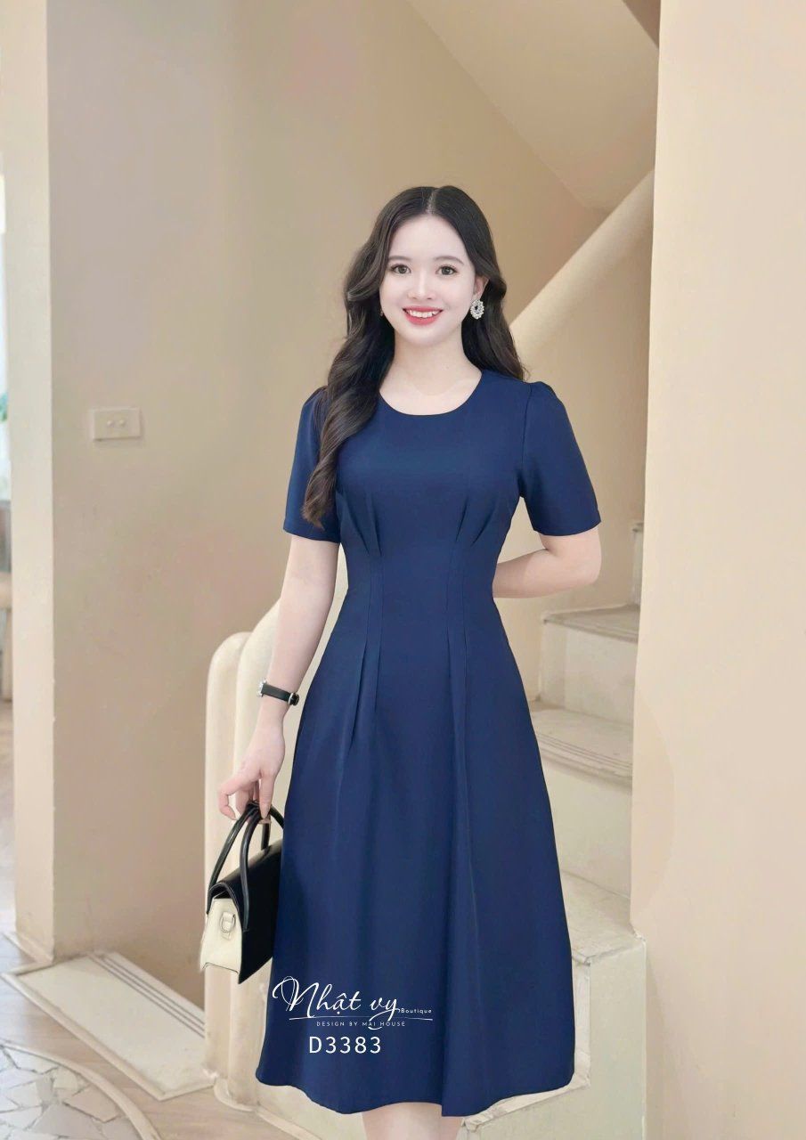  Đầm cổ tròn đơn giản form dáng xoè - D3383 