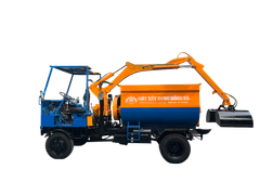Máy trộn bê tông tự cấp liệu bồn ngang 18 bao 2 cầu động cơ 4 máy
