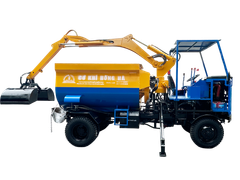 Máy trộn bê tông tự cấp liệu bồn ngang 24 bao 2 cầu động cơ 4 máy