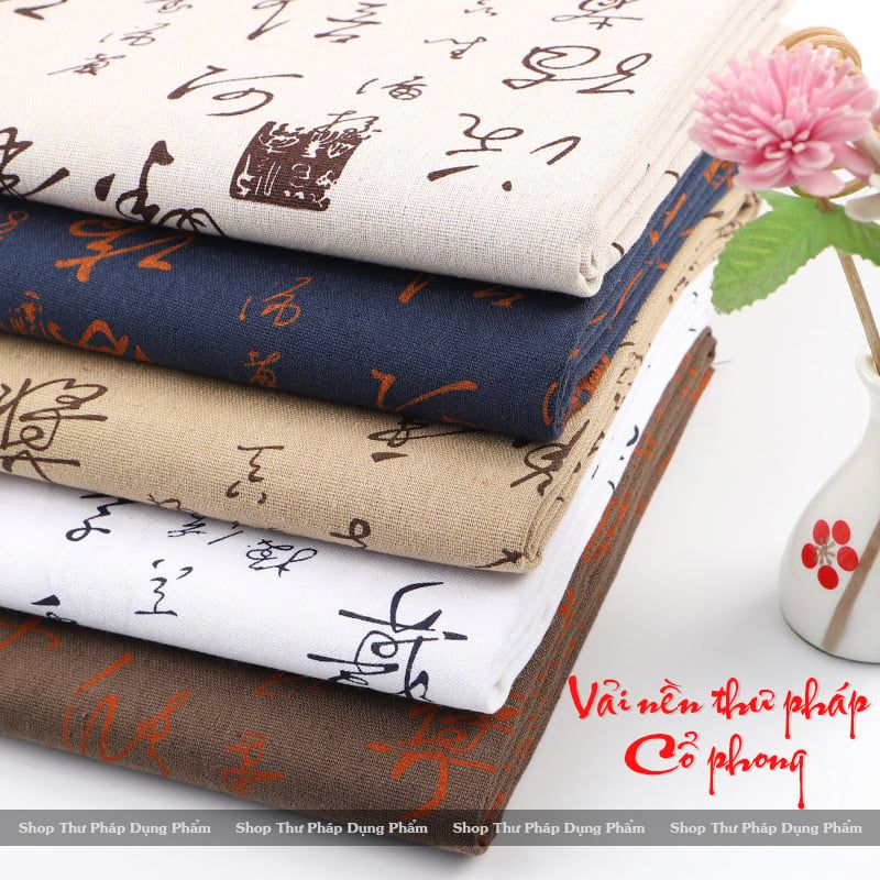 Vải đay nền thư pháp cổ phong trải bàn phòng trà, trang trí không gian thư pháp truyền thống