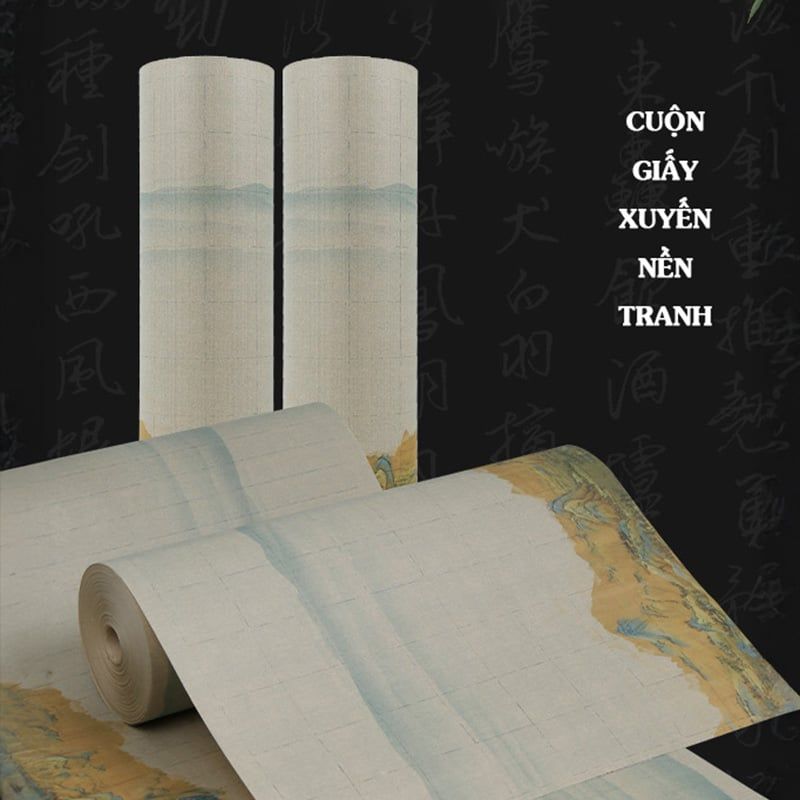 Cuộn giấy xuyến chỉ cao cấp in tranh sơn thủy viết thư pháp