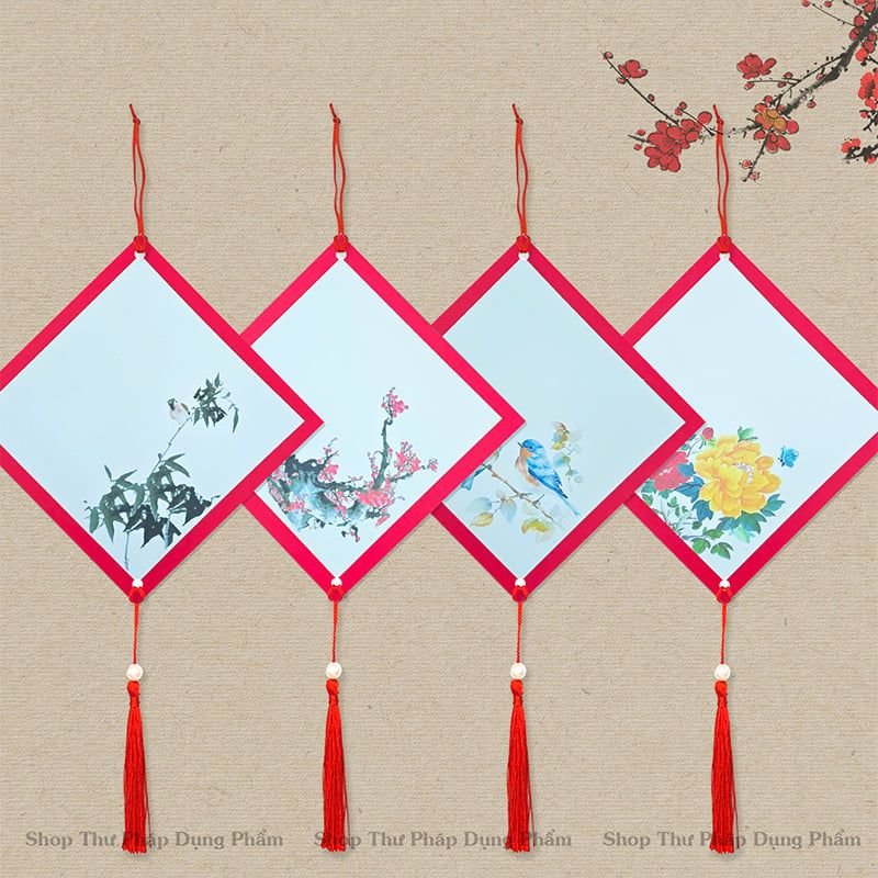 Giấy thư pháp in tranh 2 lớp hình quả trám cạnh 15x15cm