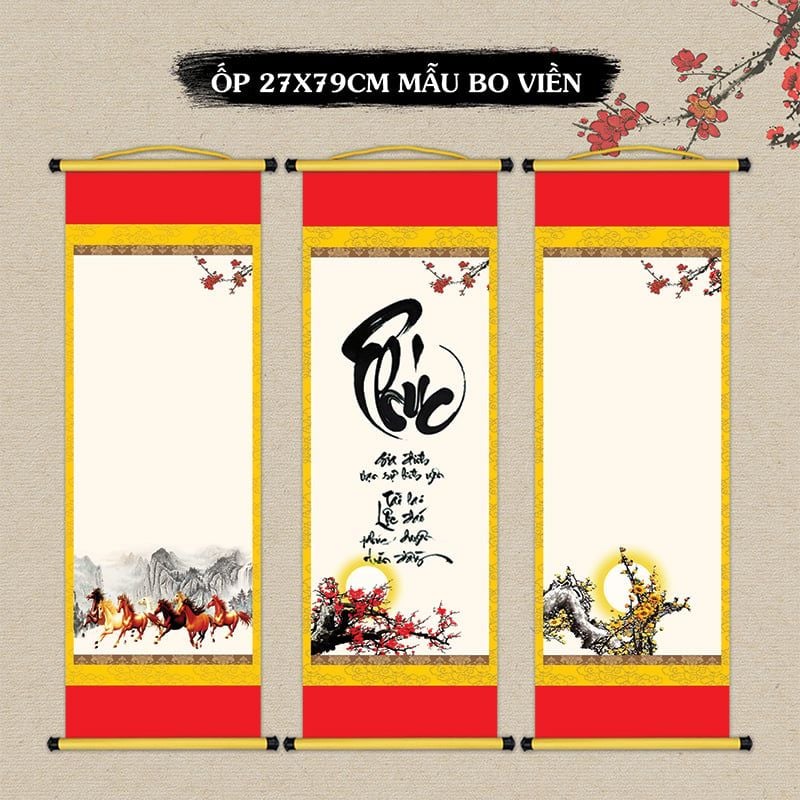 Giấy viết thư pháp giấy ốp in tranh 27x78cm mẫu bo viền