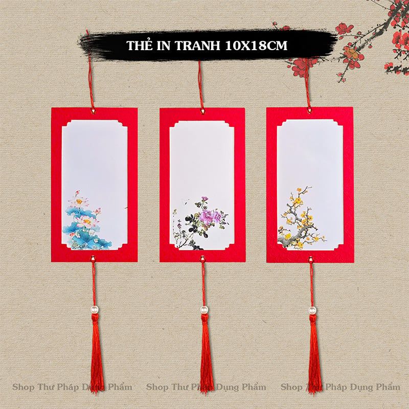 Thẻ treo trang trí 2 lớp, thẻ giấy cứng in tranh - Set 5 chiếc kèm dây treo