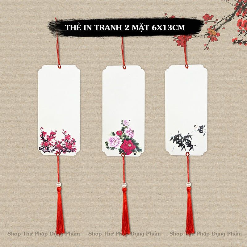 Thẻ treo trang trí giấy cứng in tranh viết 2 mặt 6x13cm - Set 10 chiếc