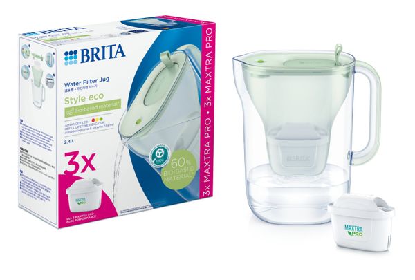 Bình lọc nước BRITA Style Eco Sea Green 2.4L (có sẵn 3 lõi Maxtra Pro 150L)