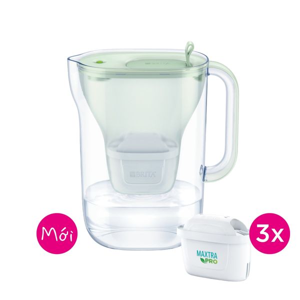 Bình lọc nước BRITA Style Eco Sea Green 2.4L (có sẵn 3 lõi Maxtra Pro 150L)