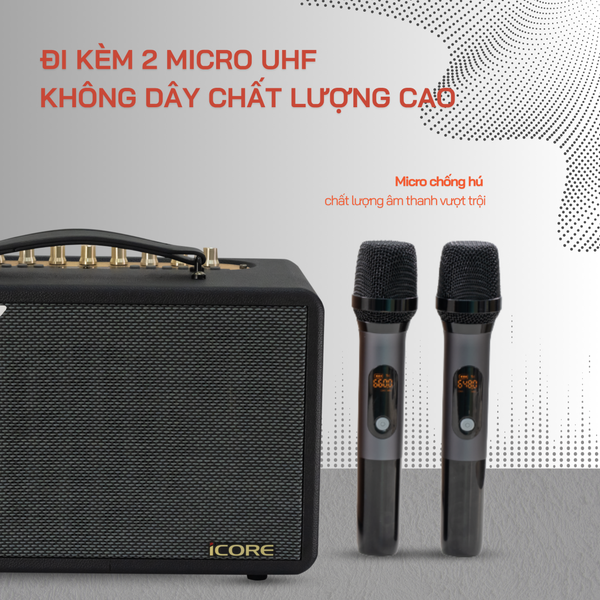 Bộ Loa Karaoke Xách Tay iCore S6 Kèm 02 Micro – Thiết Kế Retro, Âm Thanh Cực Đỉnh, Giá Tốt Nhất
