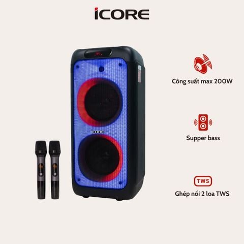 Loa Kéo Karaoke iCore i8 – Kết Nối 2 Loa, Thu Âm, Bluetooth 5.0