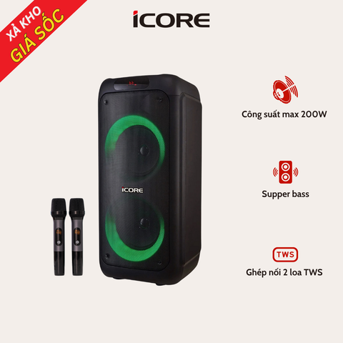 Loa Kéo Karaoke iCore i8 – Kết Nối 2 Loa, Thu Âm, Bluetooth 5.0