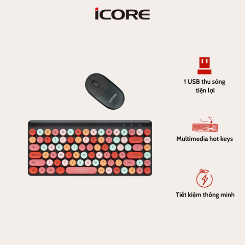 Bộ Bàn Phím Chuột Không Dây iCore ICKM800 – Thiết Kế Thời Trang, Kết Nối Ổn Định, Giá Rẻ