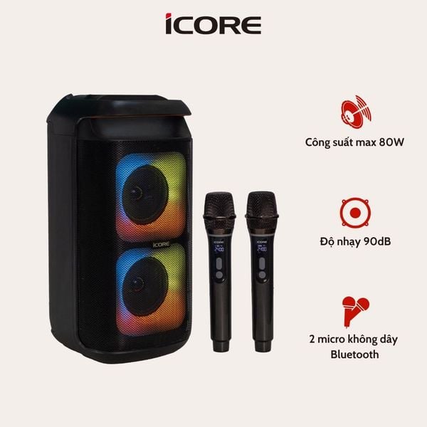Bộ Loa Karaoke iCore ISM8 Kèm 2 Micro Bluetooth – Âm Thanh Cực Đỉnh, Giá Cực Hời!