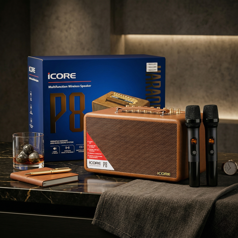 Bộ Loa Karaoke Xách Tay iCore P8 – Thiết Kế Retro Sang Trọng + Âm Thanh Cực Hay + Giá Tốt Bất Ngờ