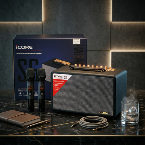 Bộ Loa Karaoke Xách Tay iCore S6 Kèm 02 Micro – Thiết Kế Retro, Âm Thanh Cực Đỉnh, Giá Tốt Nhất
