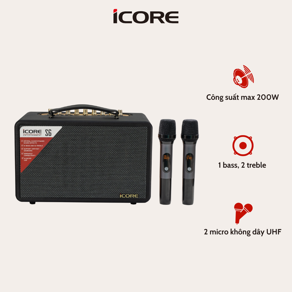 Bộ Loa Karaoke Xách Tay iCore S6 Kèm 02 Micro – Thiết Kế Retro, Âm Thanh Cực Đỉnh, Giá Tốt Nhất
