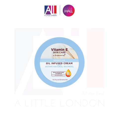 Dưỡng thể cho da khô và nhạy cảm Superdrug Vitamin E Sensitive Oil Infused Cream With Active Natural Oatmeal 200ml (Bill Anh)